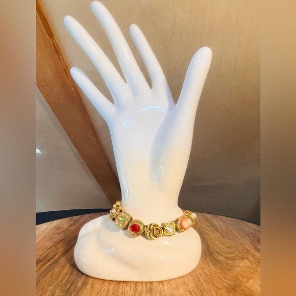 Jewelry - SOLD! Victorian Revival Gold Tone Slide Charm Bracelet with Uranium Glass